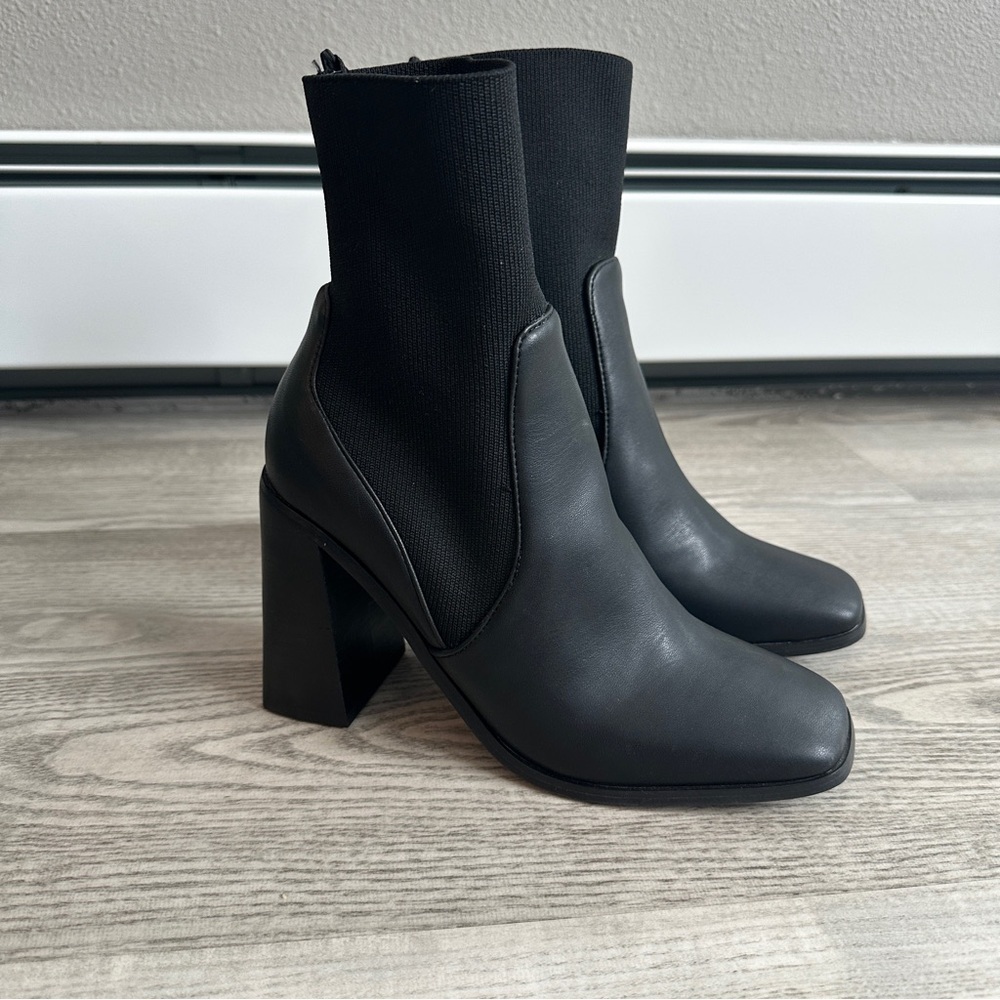NWOT Express Black Heeled Sock Boots 7